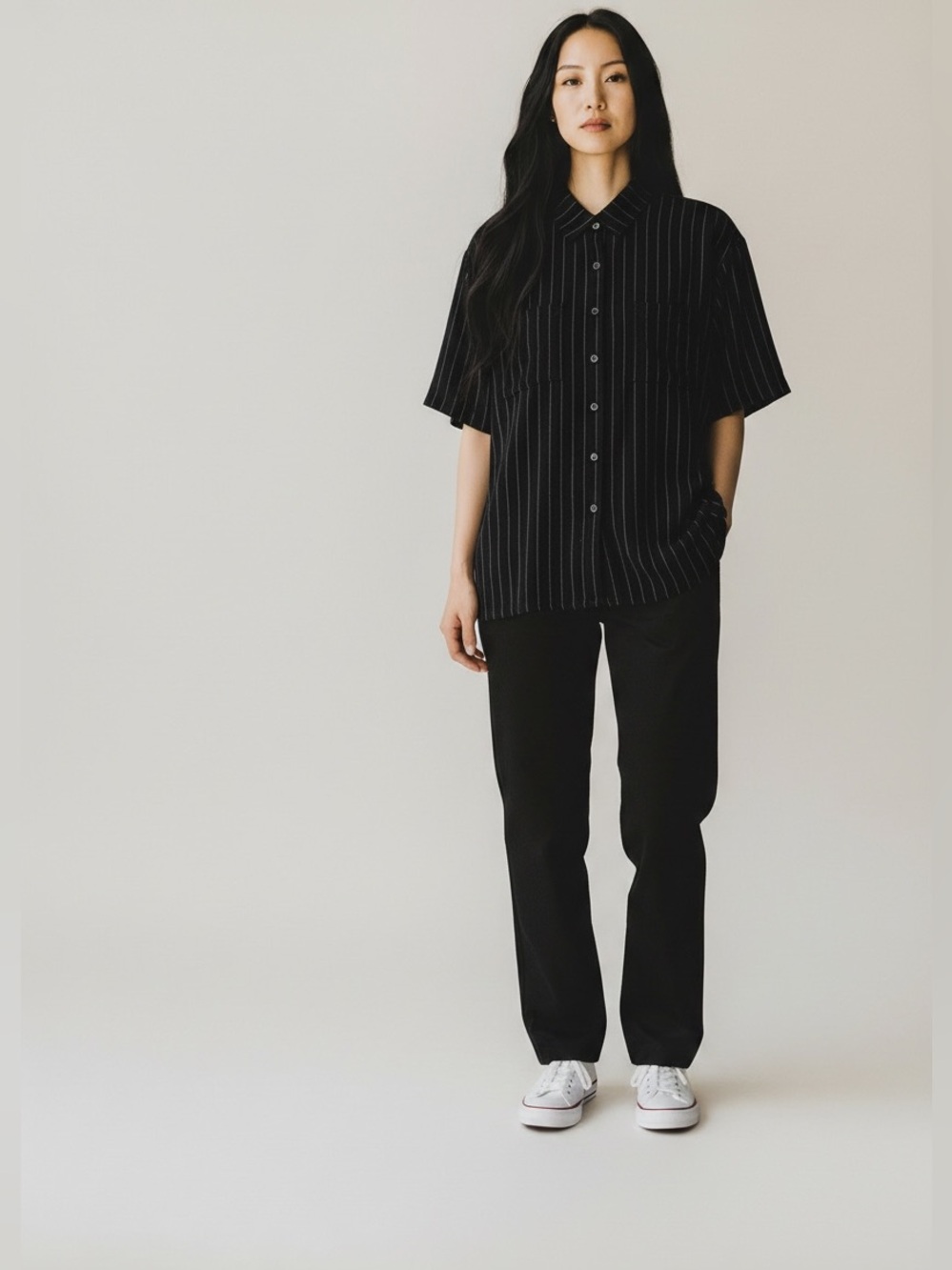 Kelsis Black Short Sleeve Button Down Women’s Size Large NWT